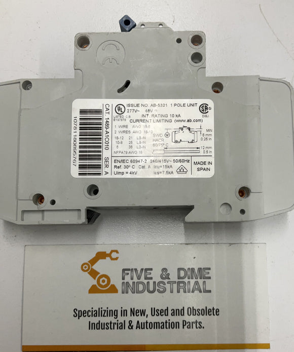 Allen Bradley 1489-A1C010 Ser. A Din Mount Circuit Breaker 1 Amp