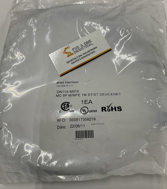Brad Harrison Molex DN11A-M010 1 Meter DeviceNet 5-Pole M/MFE Cable