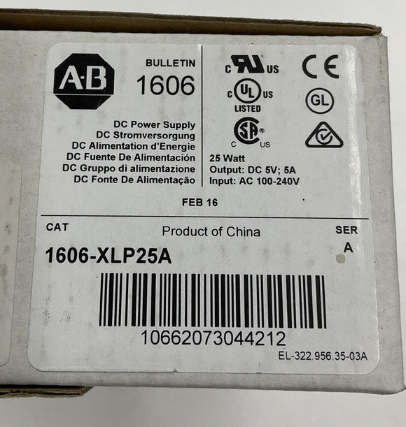 Allen Bradley 1606-XLP25A Power Supply 25W In 100-240AC, Out 5 Vdc