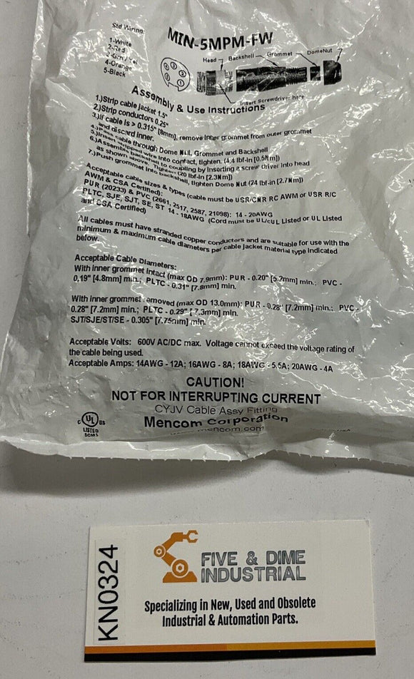 Mencom Min-5MPM-FW 7/8"-16 Male Straight 5-Pin Field Connector