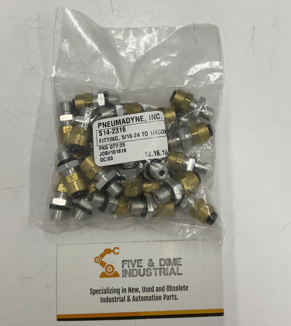 Pneumadyne S14-2316 Pkg. of (25) 5/16 - 24 to 1/4 Push Fittings