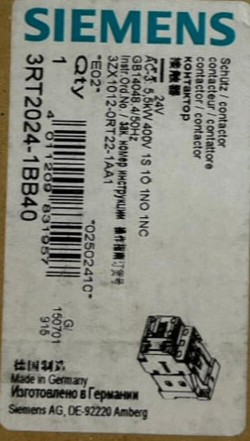 Siemens 3RT2024-1BB40 Contactor  24 VDC Coil 3 Pole 400V