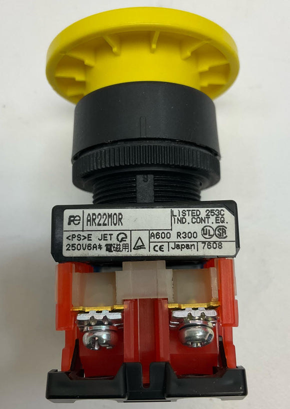 Fuji Electric AR22MOR-11Y Momentary Yellow Mushroom Push Button