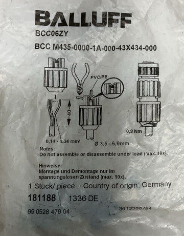 Balluff BCC M435-0000-1A-000-43X434-000 Field Connector BCC06ZY