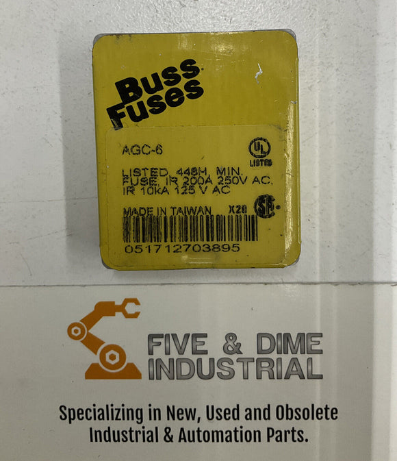 Buss Bussmann AGC-6 Fuses Box of 5
