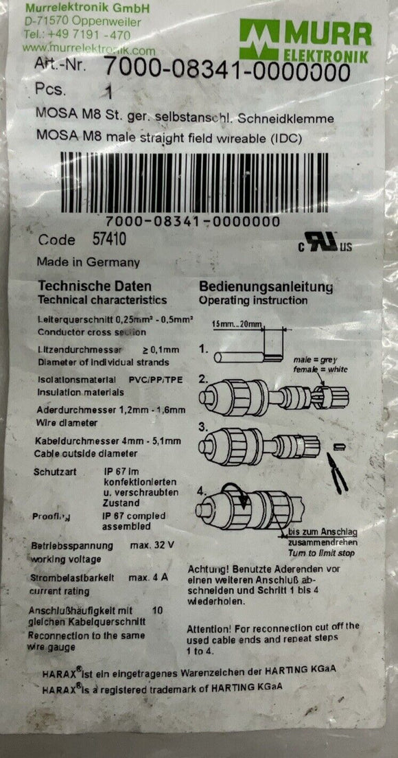 Murr 7000-08341-0000000 M8, MOSA 4-Pole Field Connector