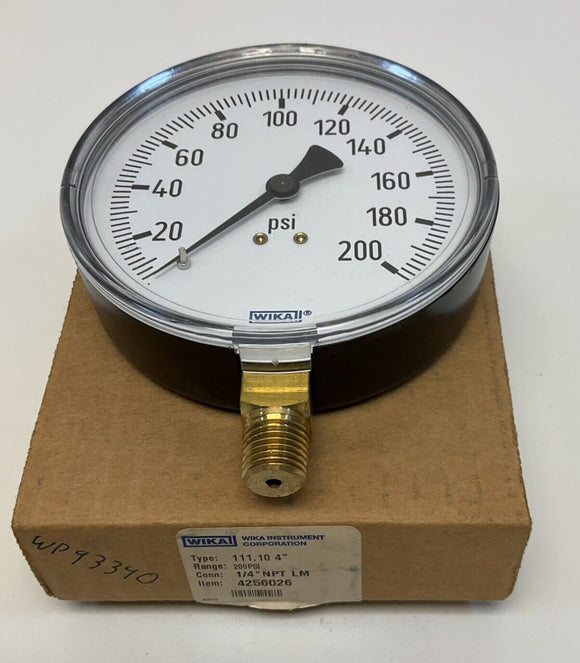 Wika 111.10 4"   1/4 NPT Lower Mounting Gauge 200 Psi