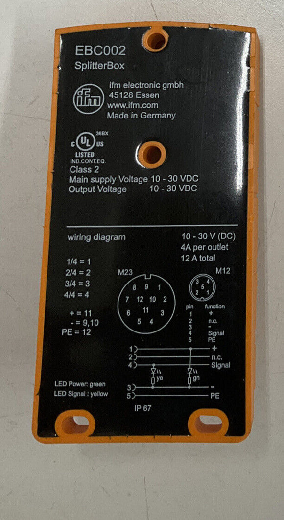 IFM Efector EBC002 Splitter Box M12 4-Ways 10-30V DC 12A