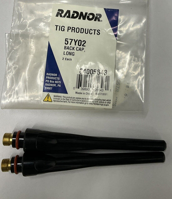 Radnor 57Y02 Package of 2 Long Black Cap for TIG