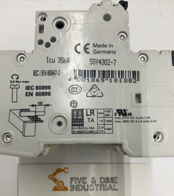 Siemens 5SY43MCBC2 Circuit Breaker 400V 2A