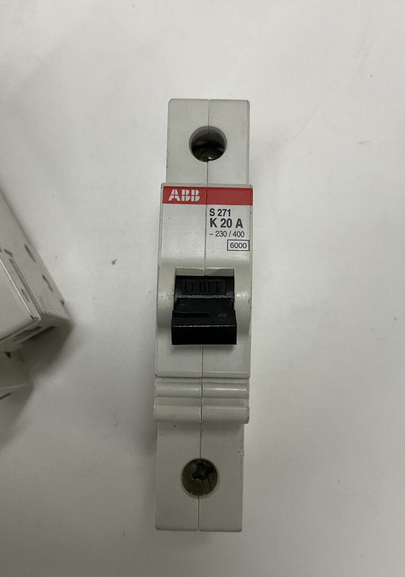 ABB S271-K20A Lot of 3 Circuit Breakers 20-Amp, 1-Pole 240 VAC Din Rail