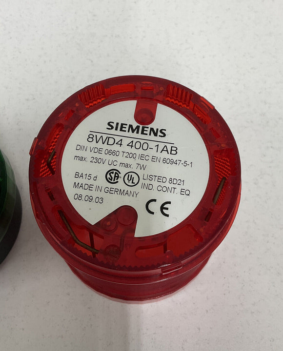 Siemens 8WD4 408-0AA Safety Stack Light Base w/ Red & Green Lenses