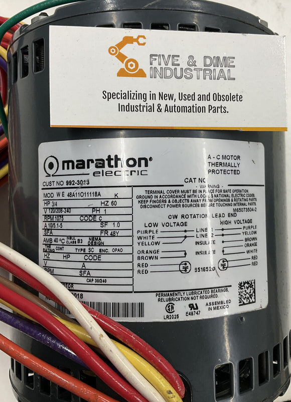 Marathon 48Y Frame 3/4 HP Industrial Motor 1075 RPM 120 / 205-240 Vac