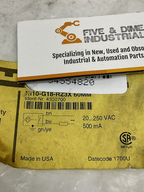 Turck NI10-G18-RZ3X-60MM Proximity Sensor 4330700