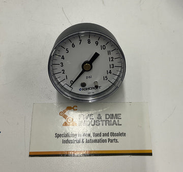 Ashcroft 20W1005PH 02B 15# Brass Gauge 1/4" NPT Back 0/15 PSI