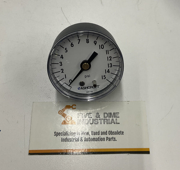 Ashcroft 20W1005PH 02B 15# Brass Gauge 1/4" NPT Back 0/15 PSI