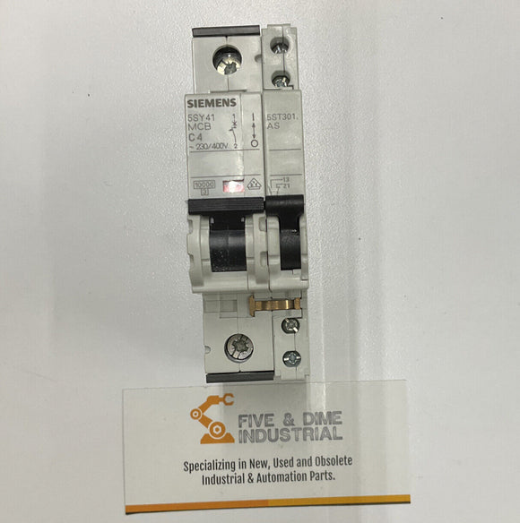Siemens 5SY4104-7 Circuit Breaker 4-Amp  w/ 5ST3010 Auxiliary Switch
