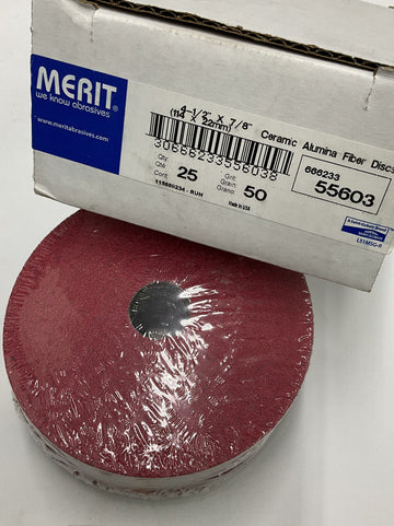 Merit Abrasives 4-1/2" x 7/8" Grit 50 Ceramic Fiber Sanding Discs.  25 pc - 0