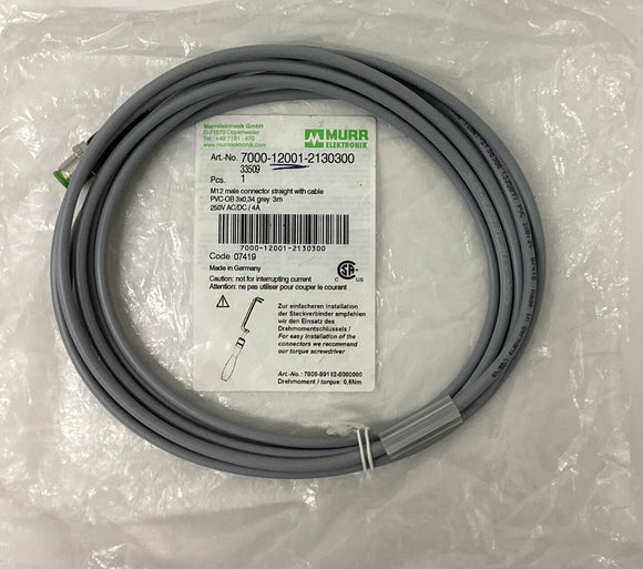 Murr 7000-12001-2130300 M12 Male 3-Pole Single End Cable 3M