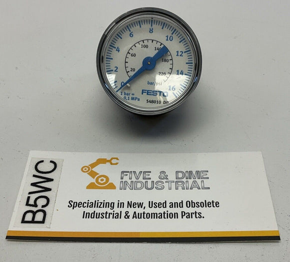 Festo 548010 Nanometer Pressure Gauge 16 Bar, 230 PSI, 10mm Cartridge Connection