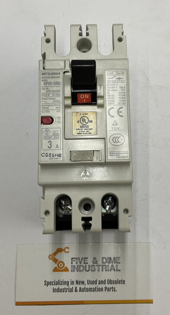 Mitsubishi NF50-SRU Circuit Breaker 3A 2 Pole 240 VAC