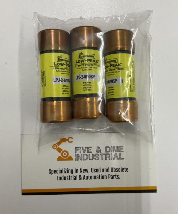 Bussmann Low-Peak LPJ-2 8/10SP Dual Element Time Delay Lot of 3