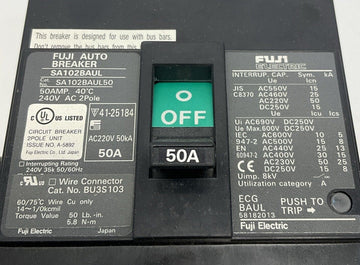 Fuji Electric SA102BAUL Auto Breaker Model 50A 2-Pole 220V - 0