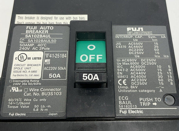 Fuji Electric SA102BAUL Auto Breaker Model 50A 2-Pole 220V