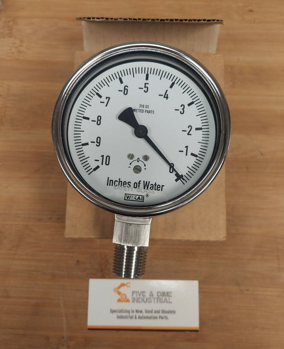 Wika 4" SS Vacuum Gauge 4297602 10 In H2O 1/2" Npt Swiss Made