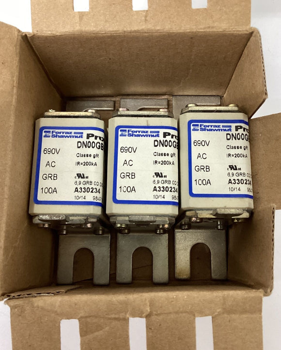 Ferraz Shawmut DN00GB69V100L 100A Protistor Fuses 690V Class gR,  3-Pack