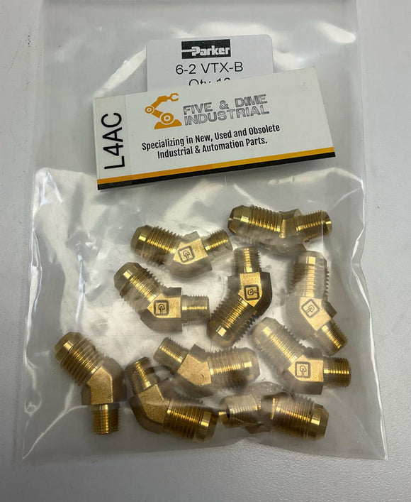 Parker 6-2-VTX-B Triplelok 37° Male JIC X Male 1/8" NPT 45° Elbow Fitting 10-Pcs