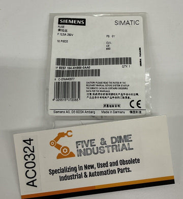 Siemens 6ES7 194-4HB00-0AA0  Fuses 250V, 12.5A Schurter 0001.1015 (10-Pack)