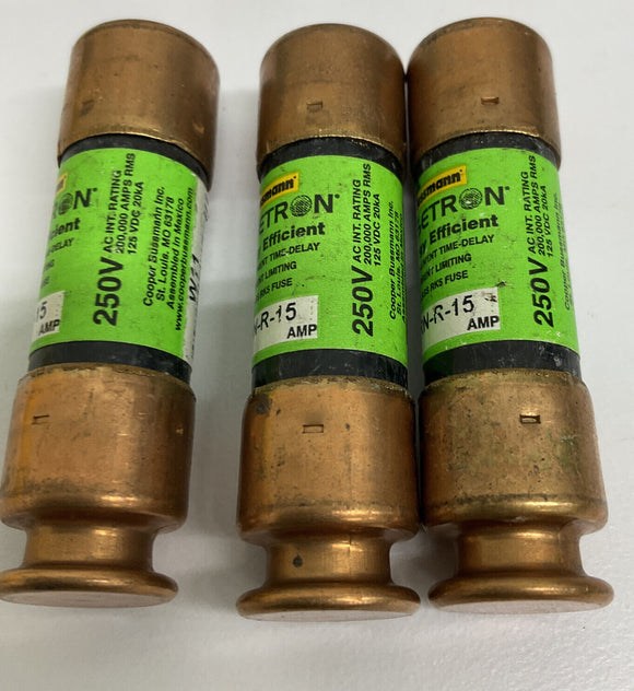 Bussmann Fusetron FRN-R-15 Lot of 3 15 Amp Fuses