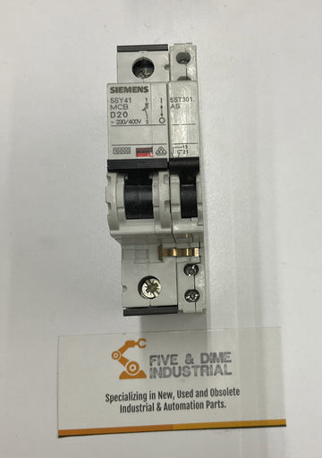 Siemens 5SY4120-8 Circuit Breaker w/ 5ST3010 20A Auxiliary Circuit Switch