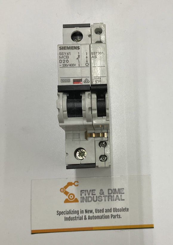 Siemens 5SY4120-8 Circuit Breaker w/ 5ST3010 20A Auxiliary Circuit Switch