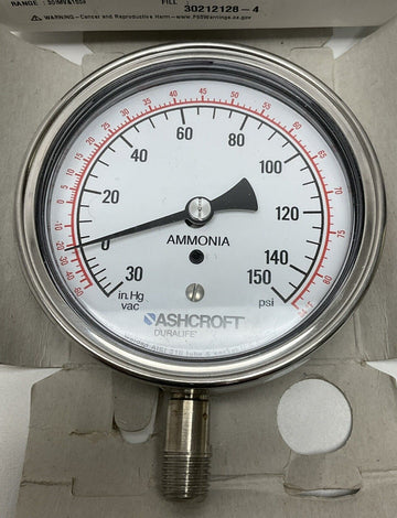 Ashcroft  35-1009-SW-02L Ammonia Gauge 3-1/2", 30 in.Hg-150 Psi, SS 1/4" NPT - 0