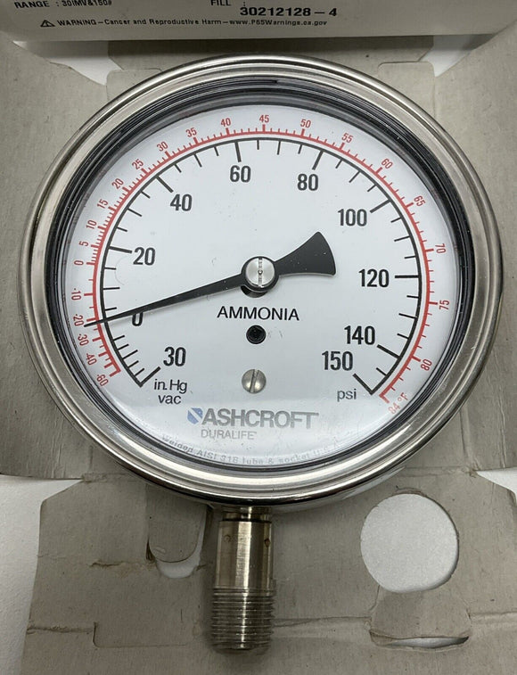 Ashcroft  35-1009-SW-02L Ammonia Gauge 3-1/2", 30 in.Hg-150 Psi, SS 1/4" NPT
