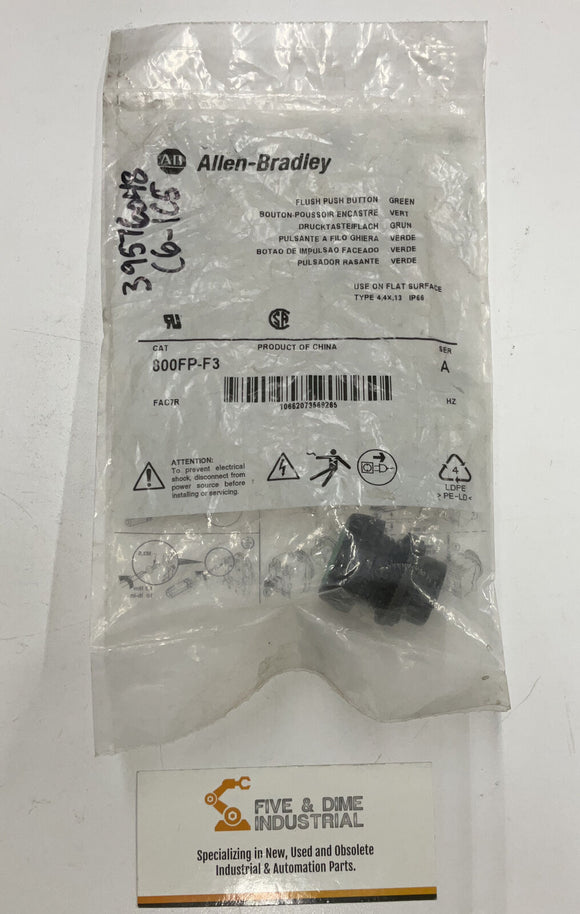 Allen Bradley 800FP-F3 Flush Push Button Green