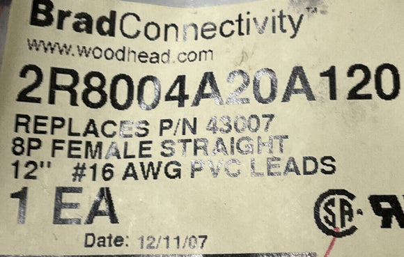 Brad Connectivity 2R8004A20A120 Female Straight Cable
