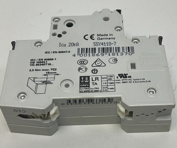 Siemens 5SY4110-7 MCB Circuit Breaker 10-Amp with 5ST3010 Auxiliary Switch