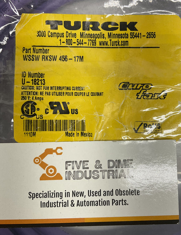 Turck WSSW RKSW 456-17M EuroFast Cable U-18213 90 Male to Female