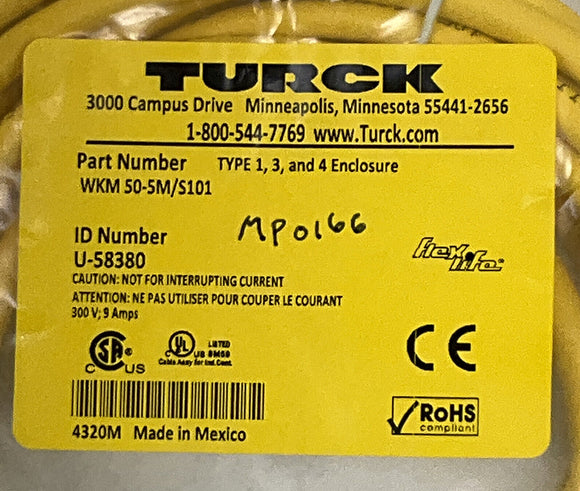 Turck WKM 50-5M/S101 Flex Life Cable Cordset U-58380  5-Pin
