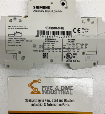 Siemens 5ST3-010-0HG Auxiliary Circuit Switch  120-480VAC - 0