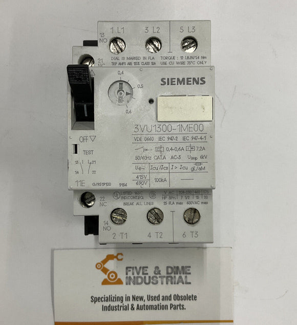 Siemens 3VU1300-1ME00 Circuit Breaker 0.4-0.6A