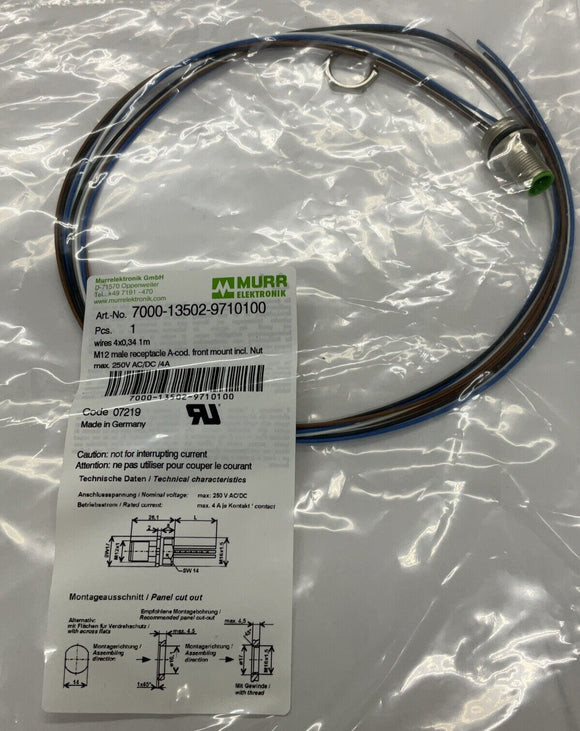 Murr Elektronik 7000-13502-9710100 M12 4-Wire Receptacle 1M Front Mount