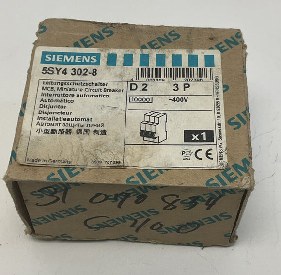Siemens 5SY4302-8 Circuit Breaker MCB 3-Pole, 2-Amp, 480VAC