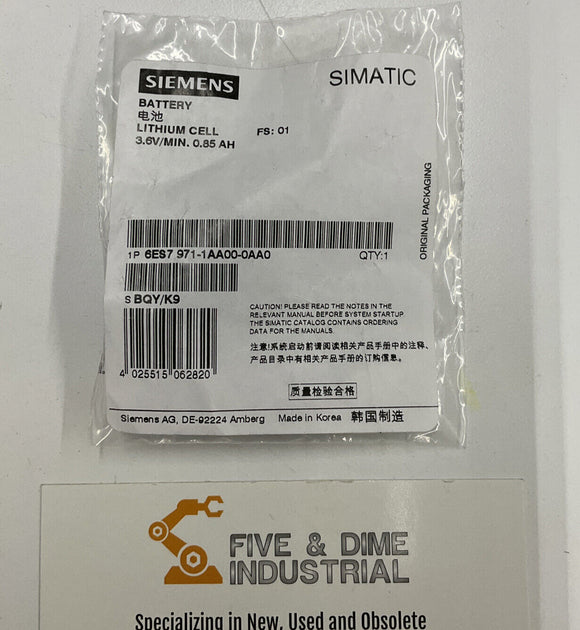 Siemens 6ES7 971-1AA00-0AAD Simatic Lithium Battery 3.6 V