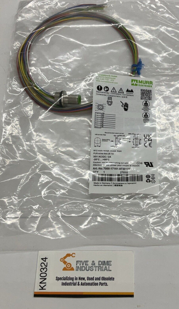 Murr 7000-17161-9730100 M12 8-Pole Male Receptacle Front Mount 1-Meter