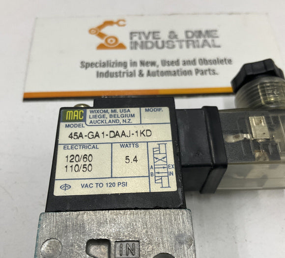 Mac Valve 45A-GA1-DAAJ-1KD 110/120 VAC Solenoid Valve