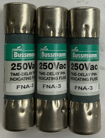 Bussman FNA-3 Lot of 3 Time Delay Pin Indicating Fuses 3A - 0